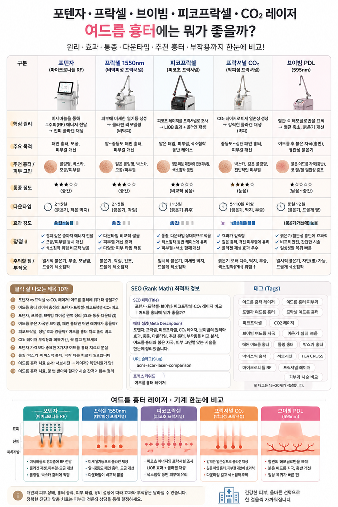 여드름 흉터 레이저 뭐가 좋을까? 포텐자·프락셀·브이빔·피코프락셀·CO₂ 레이저 완벽 비교 1 ChatGPT Image 2026년 9월 2일 오전 12 46 02 1
