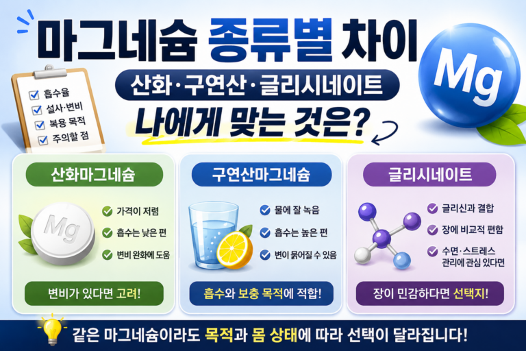 마그네슘 종류별 차이 — 산화마그네슘·구연산마그네슘·글리시네이트, 나에게 맞는 것은? 6 마그네슘 종류별 차이